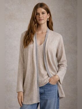 Cynthia Rowley 100% Cashmere Open Cardigan Beige Neutral Soft Luxe Sweater XL